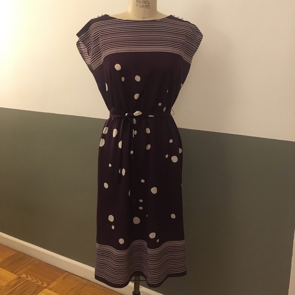 Vintage Eggplant Stripe and Polka Dot Dress